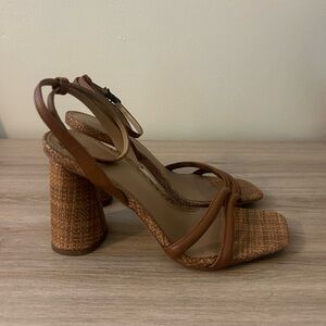 Sam Edelman wicker heel and tan leather straps